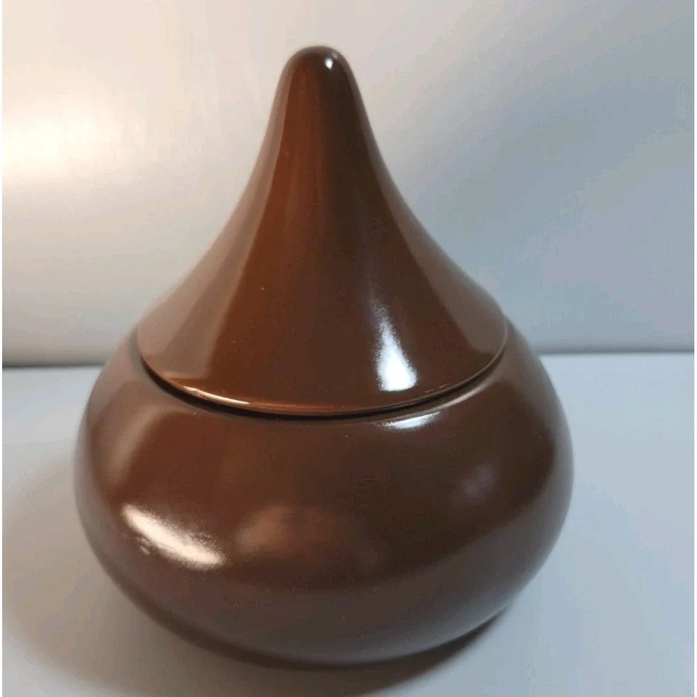 Hershey's Kiss Ceramic Candy Dish w/ Lid Brown Chocolate 6